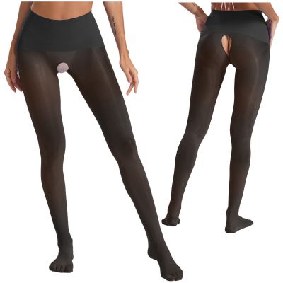US Pantyhose for Womens High Waist Silky Stockings See Through Tights Crotchless